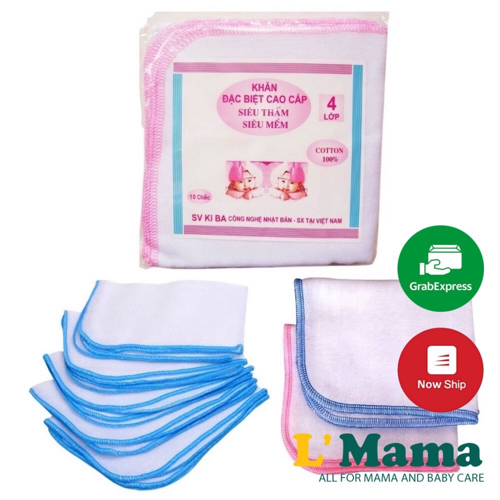 Khăn xô sữa cao cấp kiba set 10 chiếc siêu thấm cho bé, khăn sữa 2 lớp, 3 lớp, 4 lớp