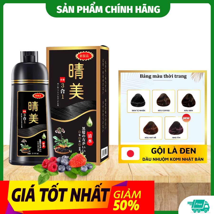 [CHÍNH HÃNG] Dầu Gội Phủ Bạc Tóc Komi Chính Hãng Nhật Bản ( Màu Đen), Dung Tích 500ml - KRUSH