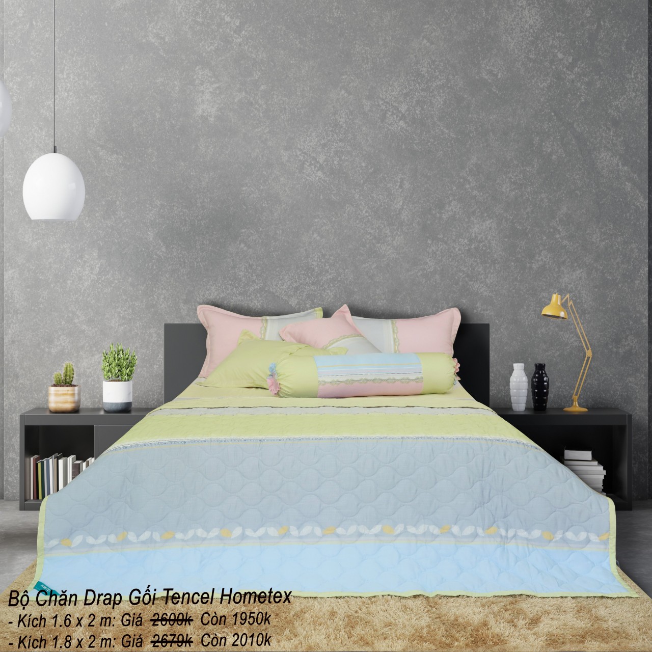 Bộ drap gối Hometex Tencel