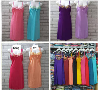 Đầm ngủ thun lạnh rẻ đẹp -Đàm ngủ thun lạnh dây bản phối ren-Đầm thun lạnh dây -Đầm ngủ 2 dây phối ren sexy-Đầm ngủ thun lạnh siêu mát Freesize từ 43kg đến 58kg