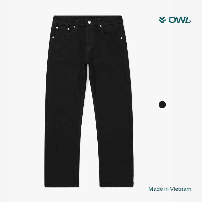 Owl brand® blank relax jeans - quần jeans dài trơn ống rộng / đen