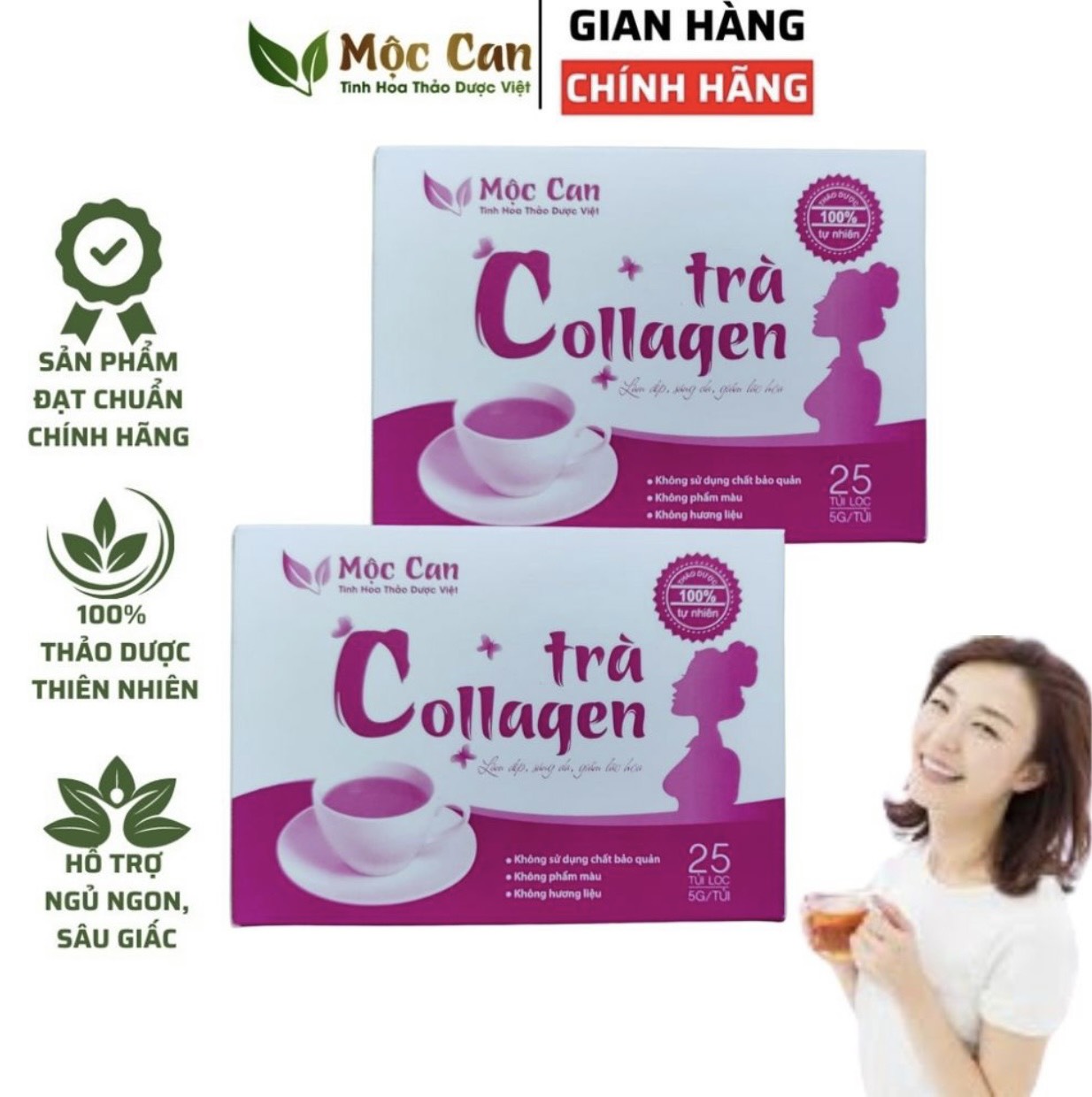 Trà túi lọc thảo mộc dưỡng nhan collagen Mộc Can làm đẹp, trắng sáng da, giảm lão hóa, nếp nhăn