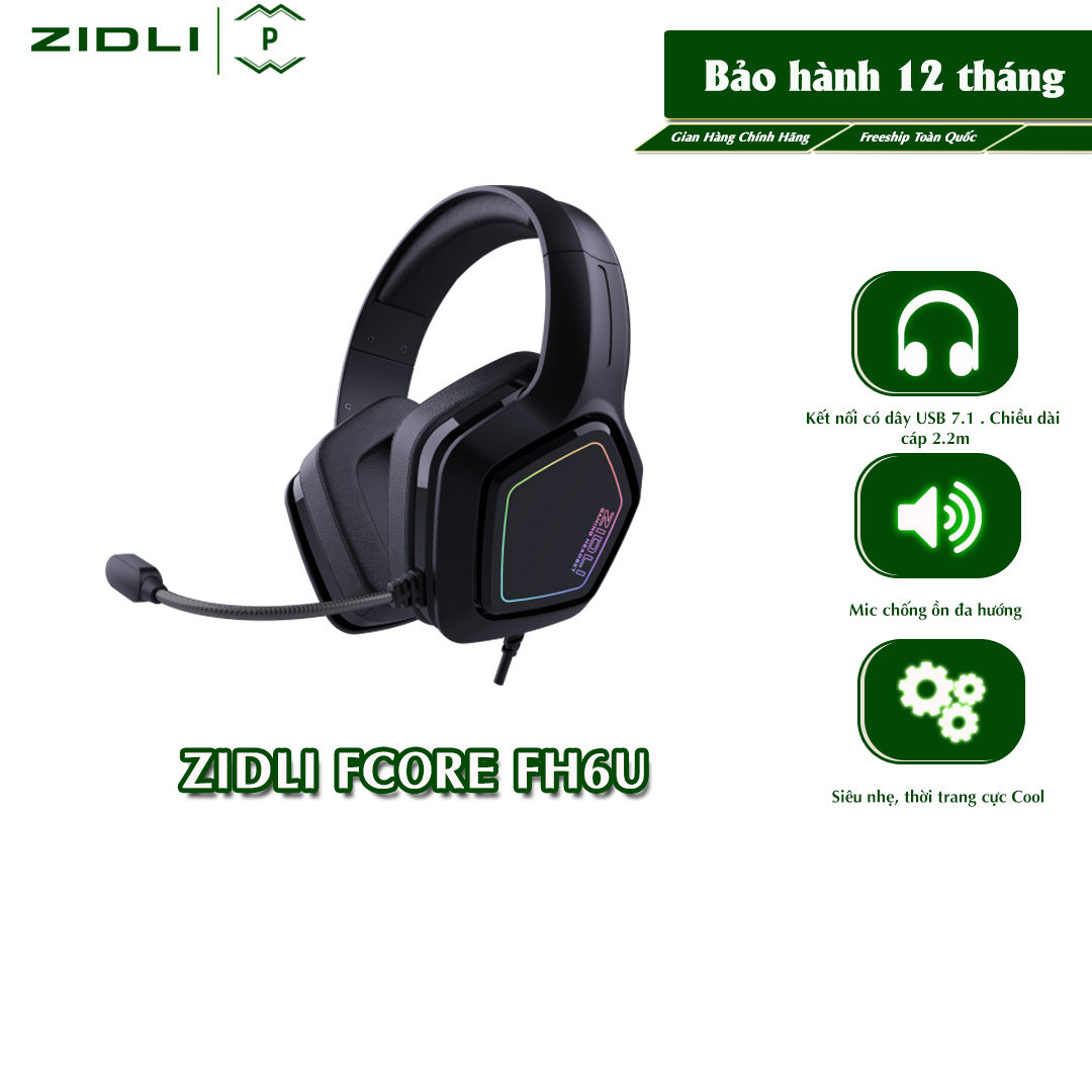 Tai nghe gaming zidli fcore fh6u,siêu nhẹ,cá tính,âm thanh vòm 7.1,màng loa 50mm, led rgb,mic chống ồn-hàng chính hãng,bảo hành 18 tháng