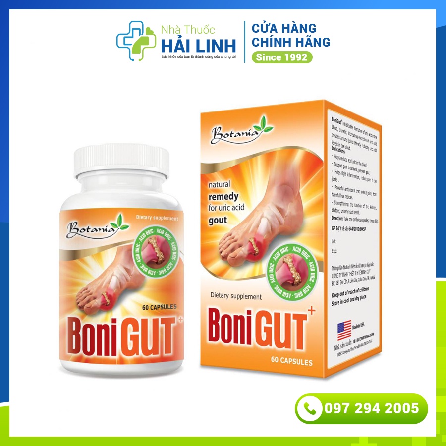 BoniGut - Boni Gut Giảm nguy cơ, triệu chứng bệnh gout
