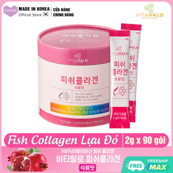 Hộp 90 gói Fish Collagen Peptide & Lựu đỏ, Vitamin C, Hyaluronic Acid VITAHALO Hàn Quốc - Đẹp da sáng mịn, Chống lão hóa (Uống 3 tháng)