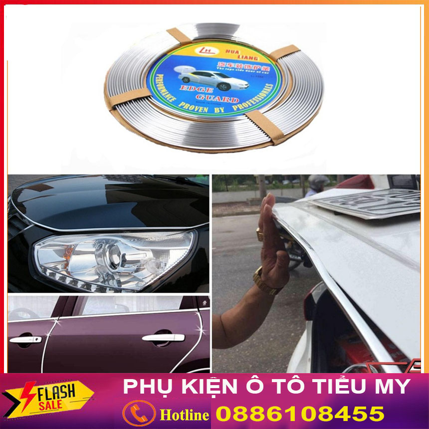 Cuộn 15M Nẹp viền chữ U mạ Crom trang chống va đập và trang trí nội ngoại thất ô tô