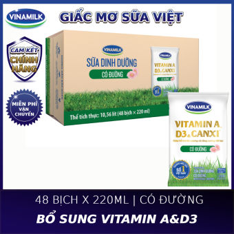 Thùng 48 Bịch Sữa tiệt trùng Vinamilk có đường 220ml