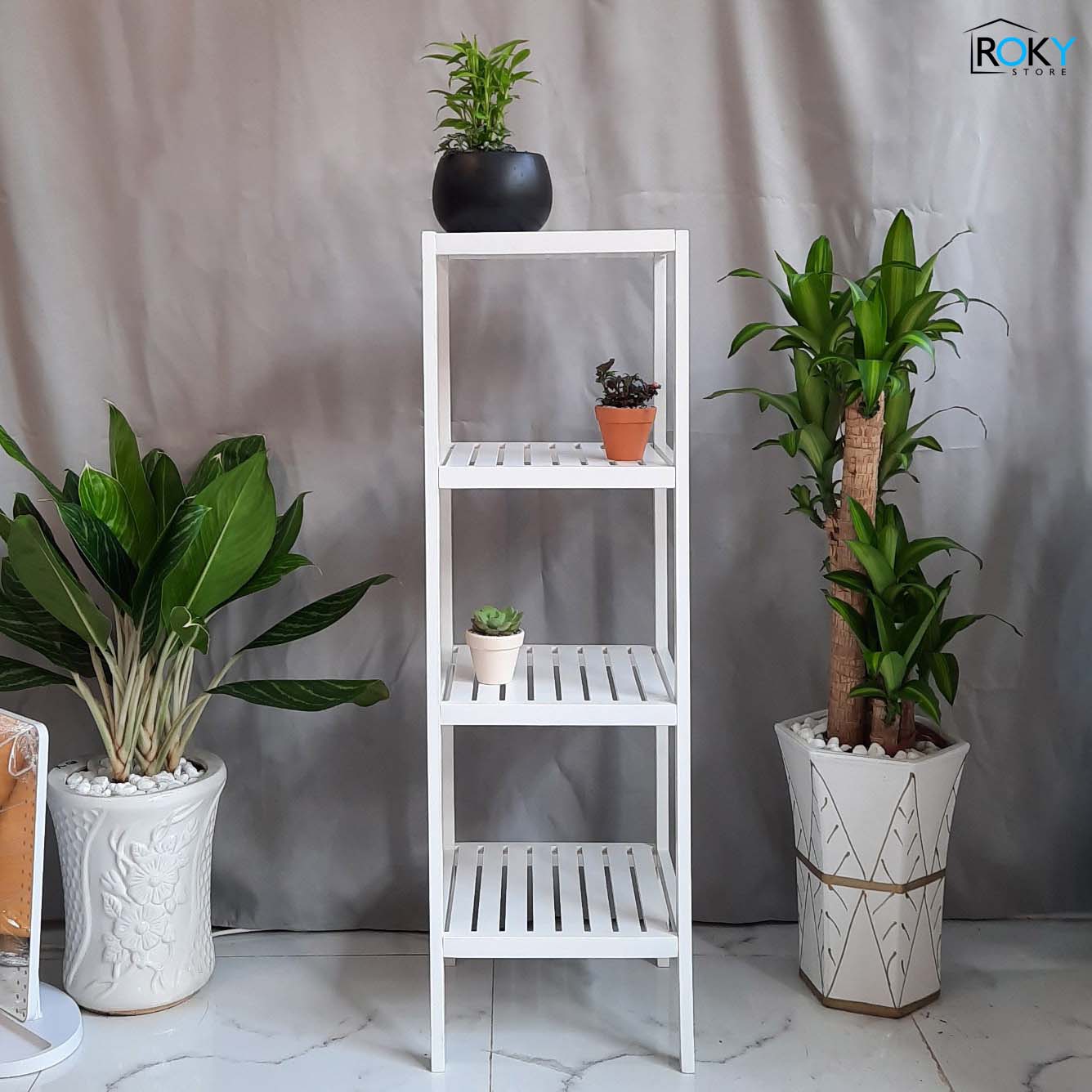 KỆ GỖ TRANG TRÍ 4 TẦNG HÌNH VUÔNG MÀU TRẮNG PHONG CÁCH HÀN QUỐC - NỘI THẤT CĂN HỘ