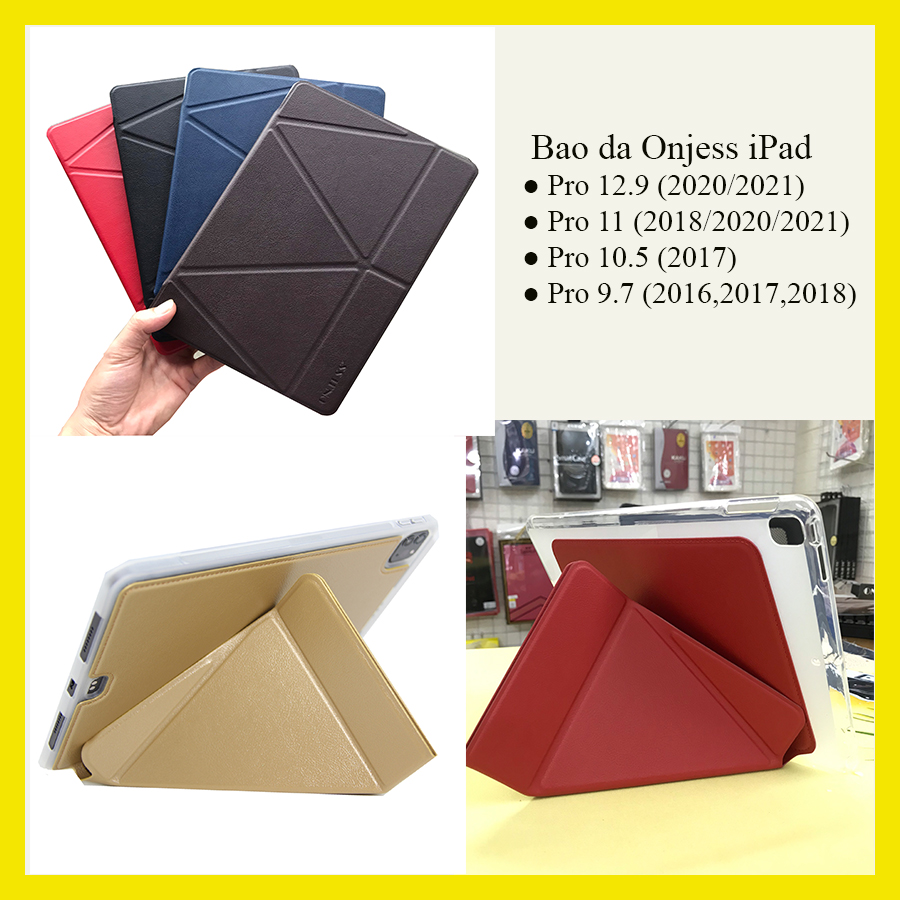 Bao da chính hãng onjess cho ipad pro 12.9 2021/2020, ipad pro 11.0 2021/2020/2018, ipad 10.5 2017, ipad pro 9.7 lưng silicon bo tròn chống sốc, dựng máy ngang và đứng đều được