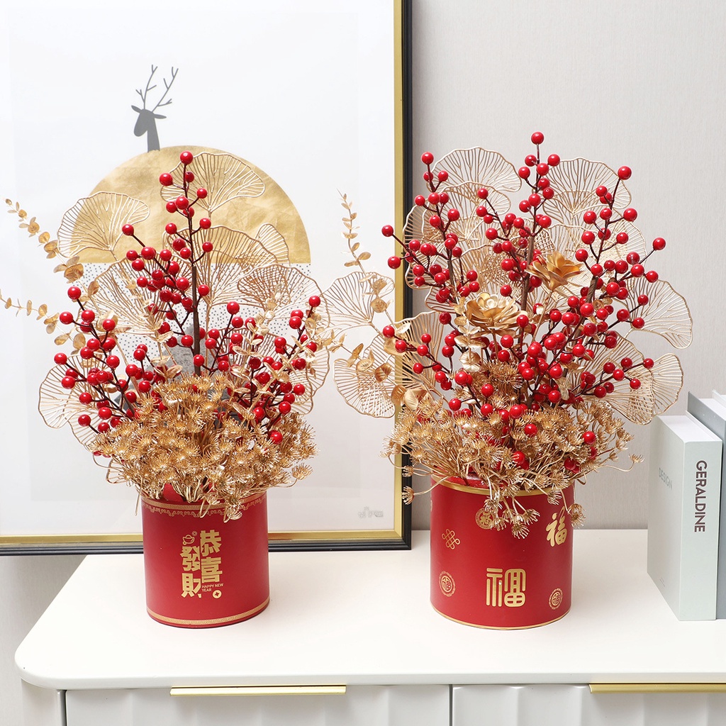 2024 Chinese New Year CNY Artificial Flowers Vase Lucky Fruit