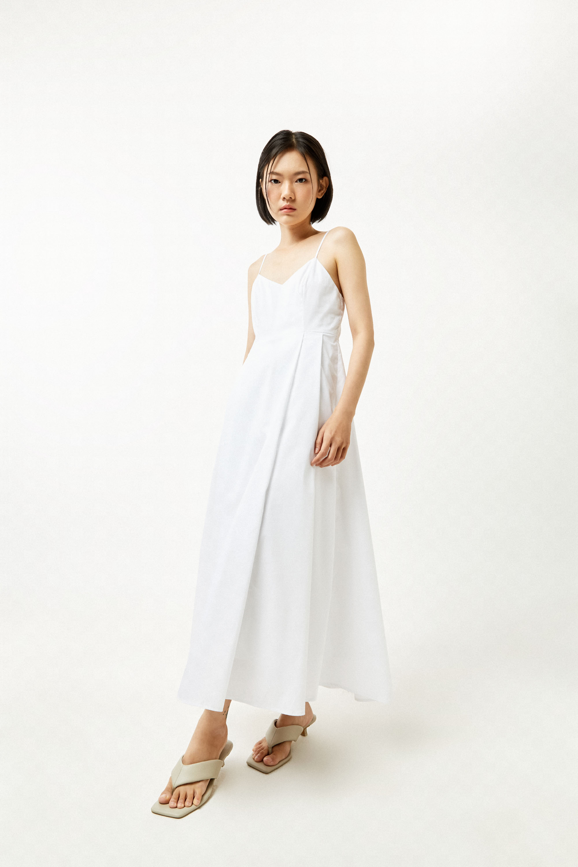 Dottie - đầm dài hai dây vải poplin nữ dottie trắng - d0360