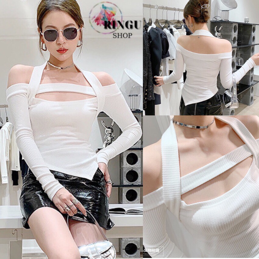 Aó trễ vai dây cổ,áo thun nữ dáng ôm-ringu shop