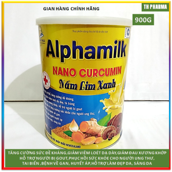 Sữa bột Alphamilk NaNo Curcumin Nấm Lim Xanh 900g , tăng cường sức đề kháng , giảm viêm dạ dày, xương khớp, gout, ung thư , tai biến , gan, huyết áp , làm đẹp da- Nguyên liệu nhập khẩu Newzelean