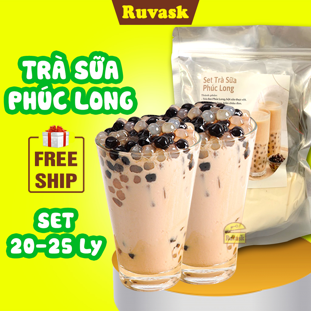Trà Sữa Tự Pha Phúc Long LOẠI NGON- Tra Sữa Trân Châu Tự Pha Uống Liền - Nguyên Liệu Làm Trà Sữa Trân Gồm Trà Đen , Trân Châu Đen, Trân Châu Trắng- Nguyên Liệu Nấu Trà Sữa Tại Nhà - Đồ Ăn Vặt Ruvask