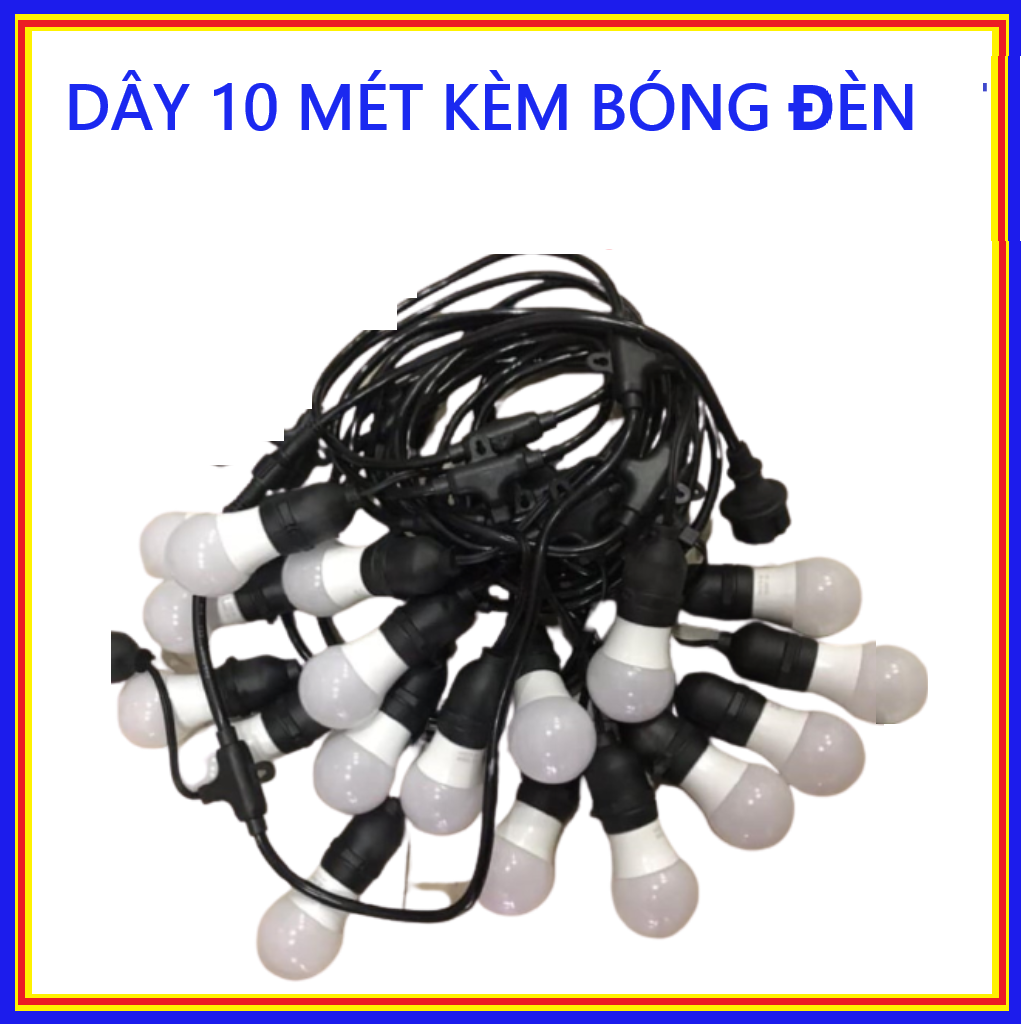 Dây đui đèn thả ngoài trời 10 mét 20 đui và 15 đui e27 chống nước loại tốt có sẵn phích cắm