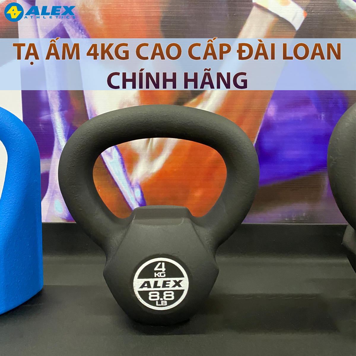 [ẢNH THẬT+VIDEO] Tạ Ấm Kettlebell 4Kg ALEX Cao Cấp, Gang Nguyên Khối Sơn Tĩnh Điện, Tạ Bình Vôi Tập Gym Squat