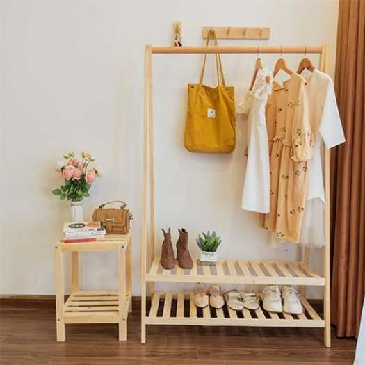 Kệ treo quần áo chữ A 2 tầng gỗ thông cao cấp cao 150cm chống mối mọt l Kệ gỗ treo quần áo chữ a 2 tầng