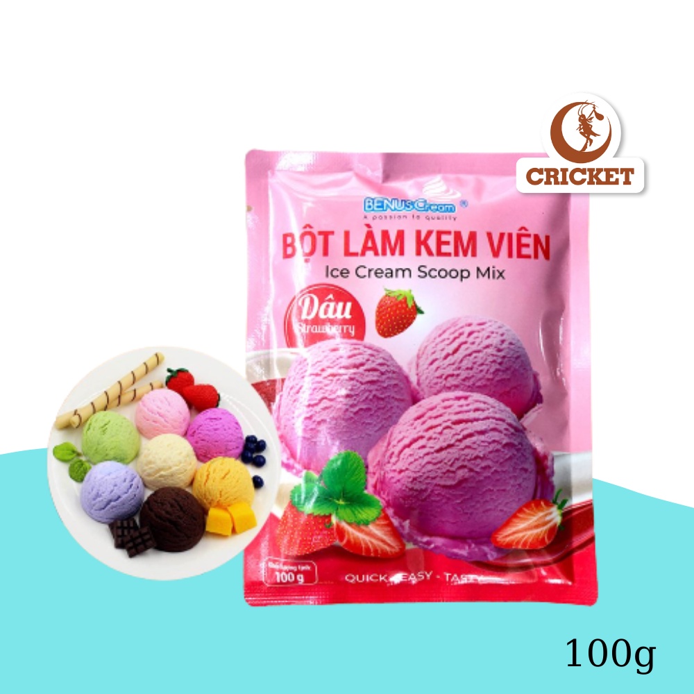 Bột làm kem viên benus cream - gói 100g - kem tươi vị dâu, sữa chua, vanni, socola, matcha