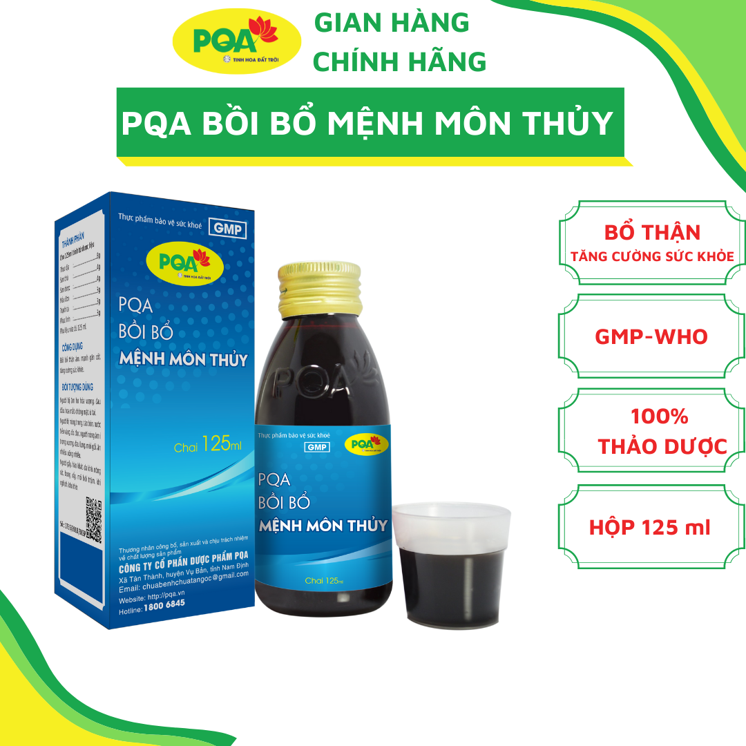 PQA Mệnh Môn Thủy siro chai 125ml là dược phẩm thảo dược hỗ trợ bồi bổ
