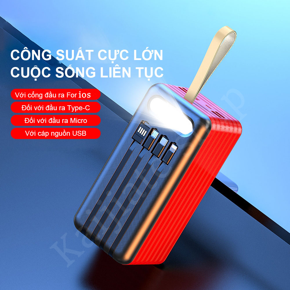 sạc dự phòng 100000mah chính hãng pin cục 50000,80000mah Tích Hợp 4 Dây Cáp  với ánh sáng dẫn pin du phòng Power bank giá rẻ