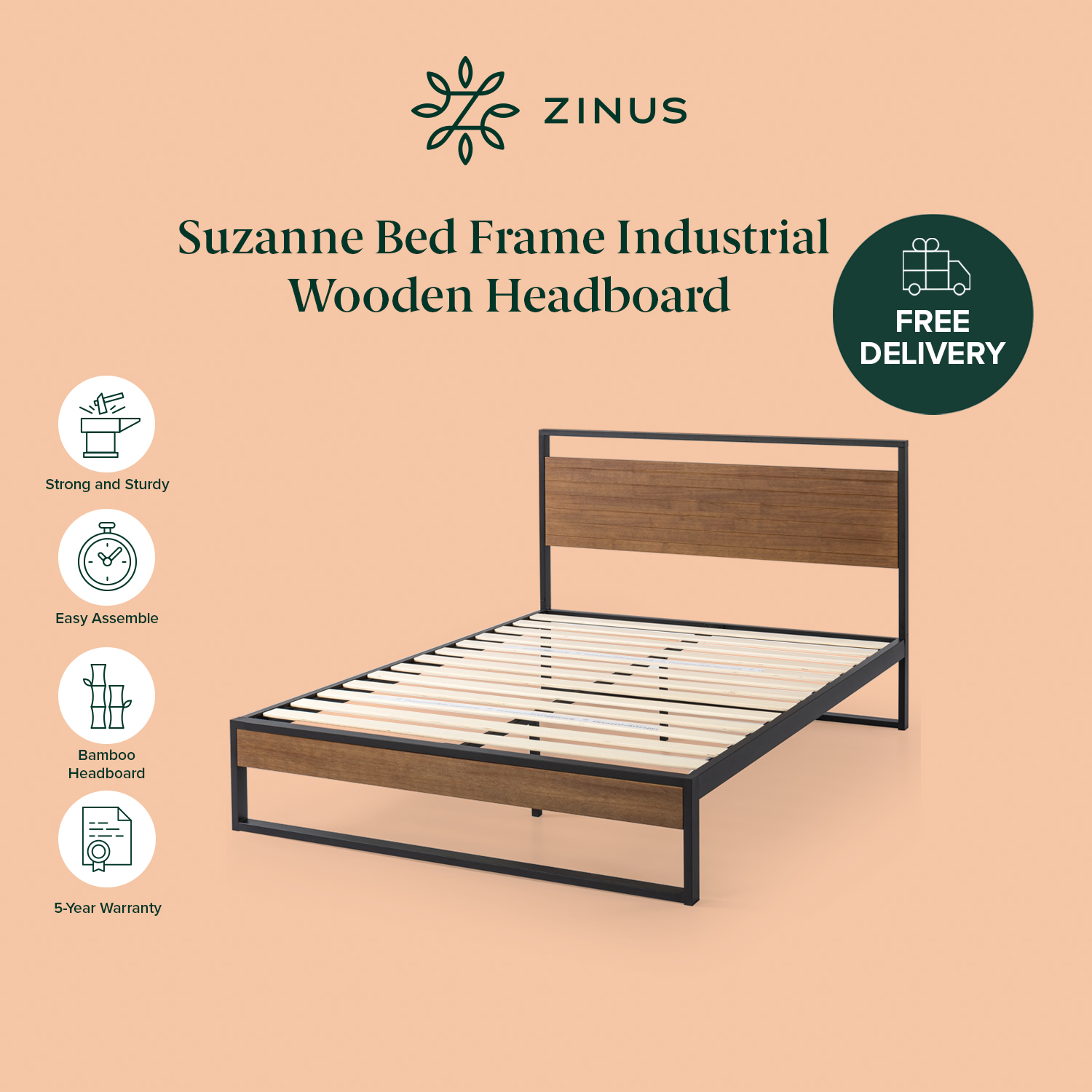 Zinus Super Single Bed Frame - Misty Platform Beige & Smart Base Zinus Super Single Bed Frame - Misty Platform Beige & Smart Base