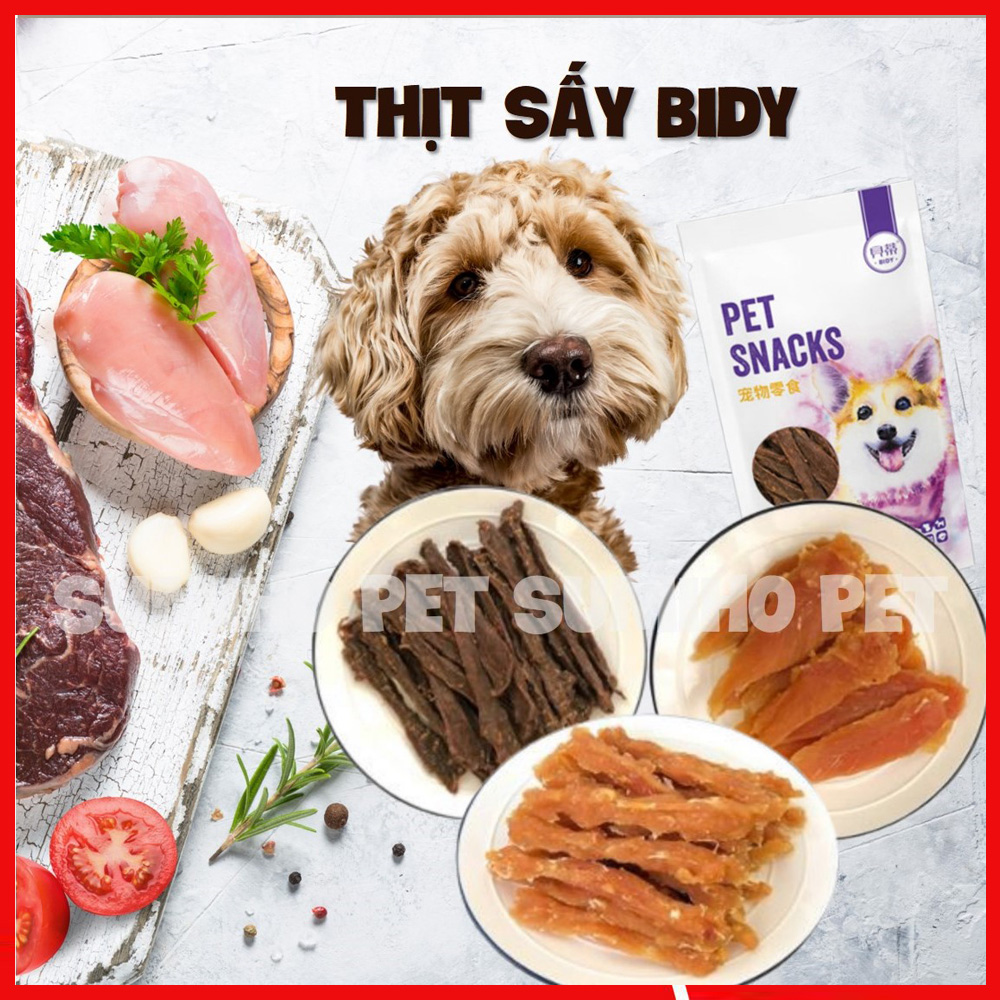 Thịt sấy nguyên chất Bidy (Phi lê Bò/Gà/Vịt) Bánh thưởng cho chó bổ sung dinh dưỡng