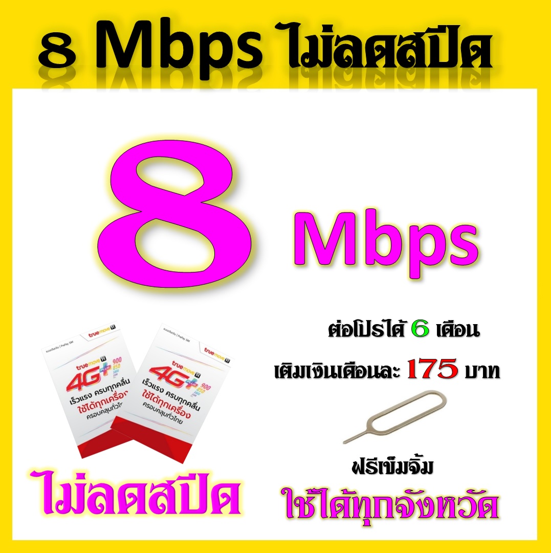SIM โปรเทพ 8 Mbps ไม่ลดสปีด เล่นได้ไม่อั้น ไม่จำกัด แถมฟรีเข็มจิ้มซิม