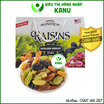Hộp quà tặng 1kg nho khô hỗn hợp 3 màu Sunview Raisins Mỹ
