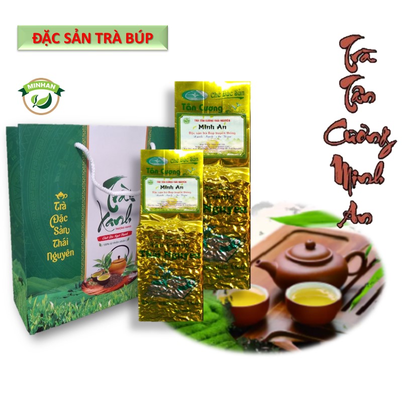 Trà bắc Thái Nguyên Tân Cương kèm túi giấy - trà búp đặc sản - vị đậm xanh sạch thơm ngon - Trà Minh An (chè Thái Nguyên, chè khô mạn)