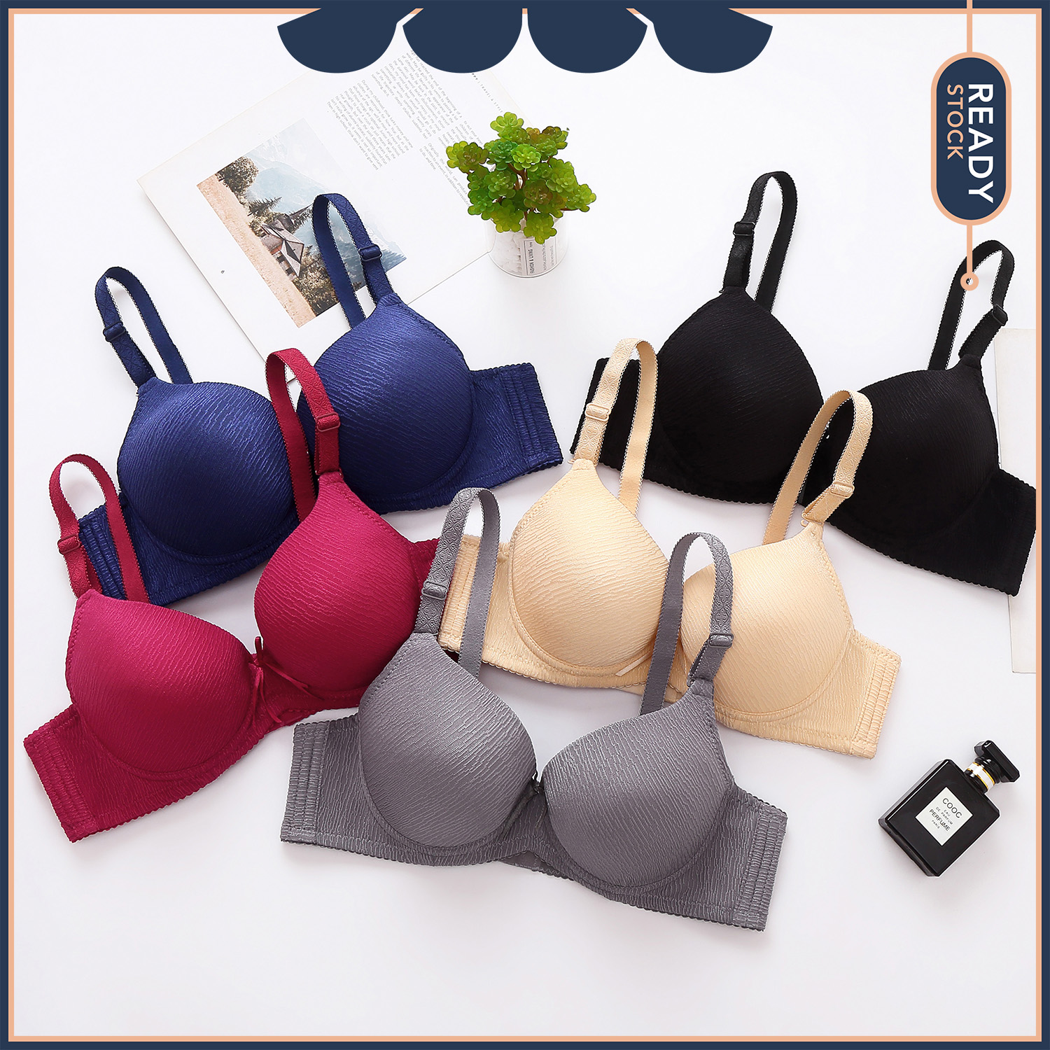 KL READY STOCK Sexy Elegant Deep-V Embroidered Flower Side Support Push Up  Wired Bra COLI BERDAWAI/BESI B0008