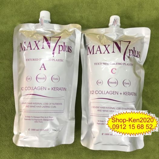 Uốn duỗi ép dập tóc Max N7 Plus Collagen Keratin 1000ml x2 (A-B-C)