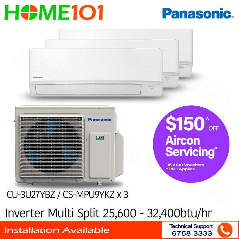 เครื่องปรับอากาศแบบแยกส่วน Panasonic Inverter CU-3U27YBZ / CS-MPU9YKZ x 3