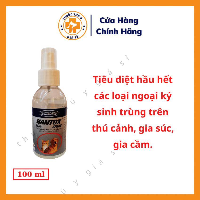 "Hoàn tiền đến 10%" Hanvet Hantox Spray 100ml - Diệt Bọ Chét, Bét, Ve, Cháy Rận, Ruồi, Muỗi, Kiến, Gián - Thú Y Giá Sỉ