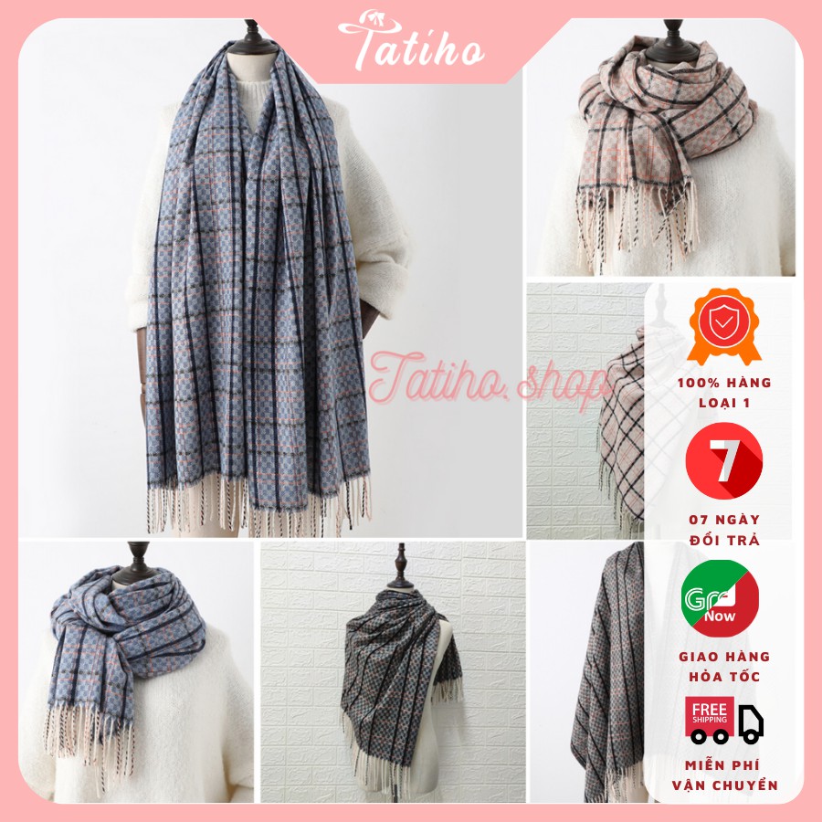 Khăn Choàng Cổ Len Khăn Cashmere Dày Cao Cấp Giữ Ấm Mùa Đông Họa Tiết Kẻ - 65x200cm - PJN.ARC - Mã LN008