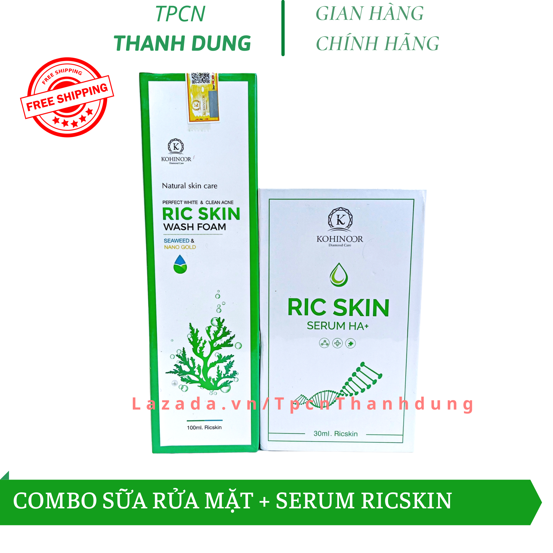Bộ đôi serum ric skin ha + sữa rửa mặt ric skin wash foam chính hãng