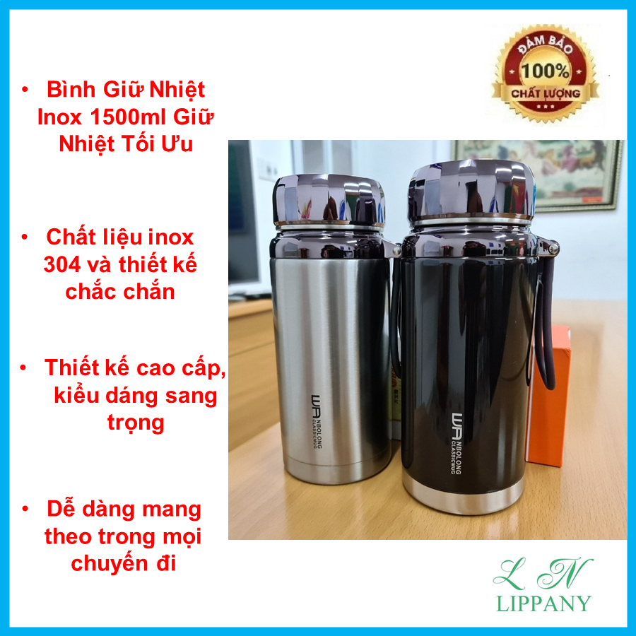 Bình giữ nhiệt kim cương inox 304 nóng lạnh, ly giữ nhiệt 24h dung tích 1200ml, 1500ml