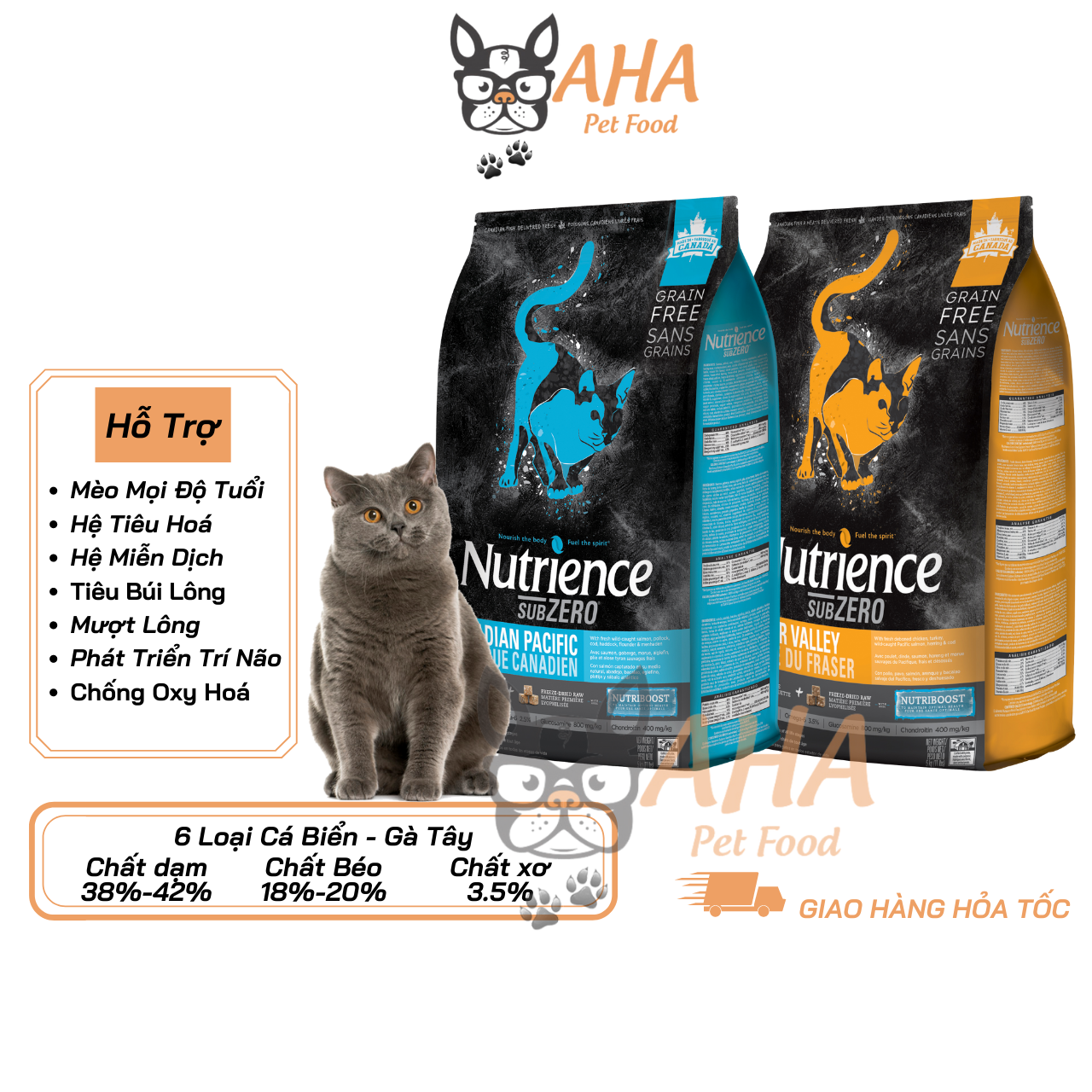Thức Ăn Hạt Cho Mèo Anh Lông Ngắn - Nutrience Subzero - Phù Hợp Mọi Giống Mèo Ở Mọi Độ Tuổi, Hỗ Trợ Da Lông Bóng Mượt, Xương Sụn Cơ Khớp Hệ Tiêu Hóa, Búi Lông - Thịt Gà Cá Hồi Cá Trích Cá Tuyết Rau Củ - ahapetfood