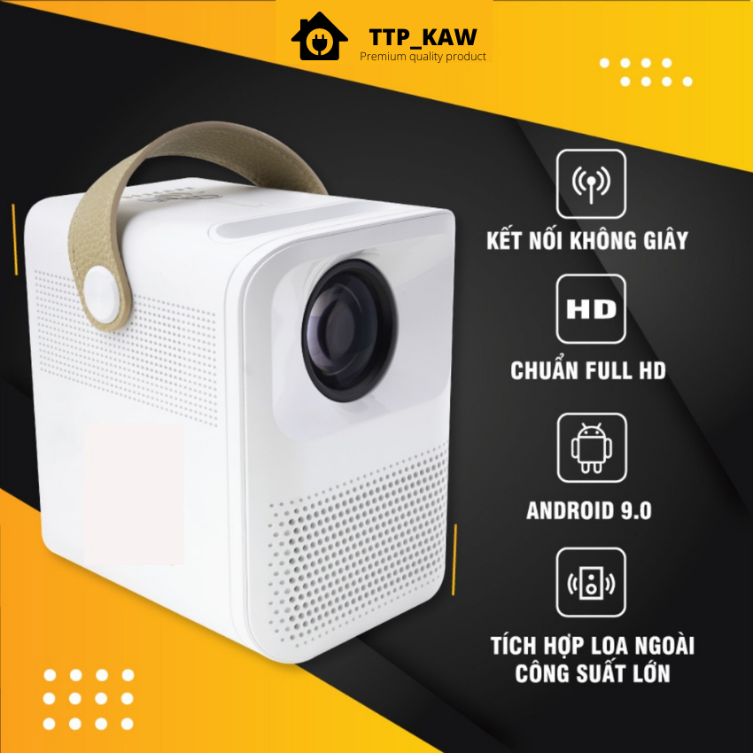 Máy chiếu mini, máy chiếu phim - máy chiếu mini kaw full hd 1080p chất lượng cao âm thanh sống động, hình ảnh 4k chân thực sắc nét, hệ điều hành android 9.0 đồng bộ với điện thoại không dây dùng xem phim giải trí gia đình học tập - bảo hành 12 tháng