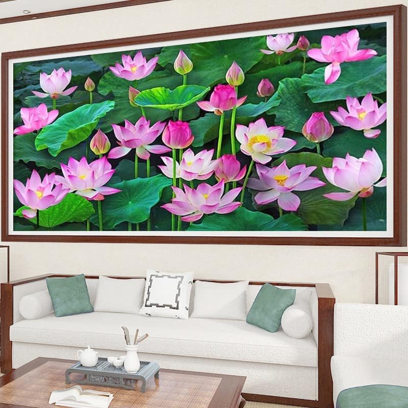 Tranh thêu chữ thập đầm sen mn0088