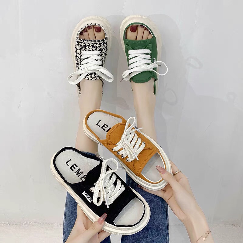 Giày nữ - giày sục nữ đạp gót buộc dây hở mũi cao cấp thời trang phong cách hàn quốc