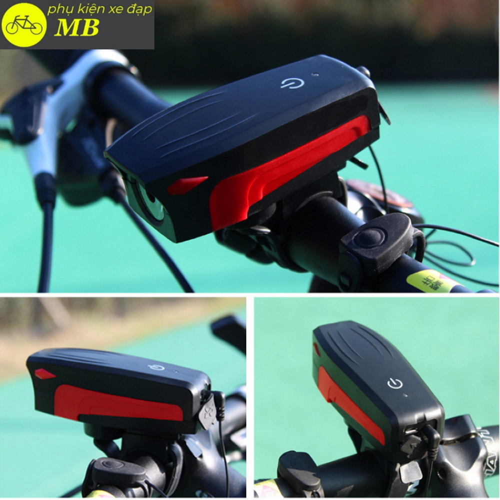 đèn còi xe đạp, đèn xe đạp siêu sáng tích hợp còi cao cấp nhiều màu sắc chống nước chống bụi AS0909