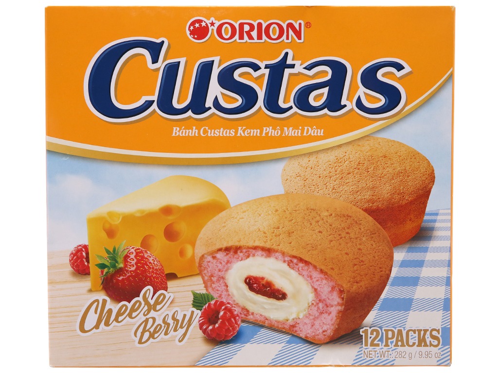 Bánh Custas Orion Kem Phô Mai Dâu (Hộp 12 cái)
