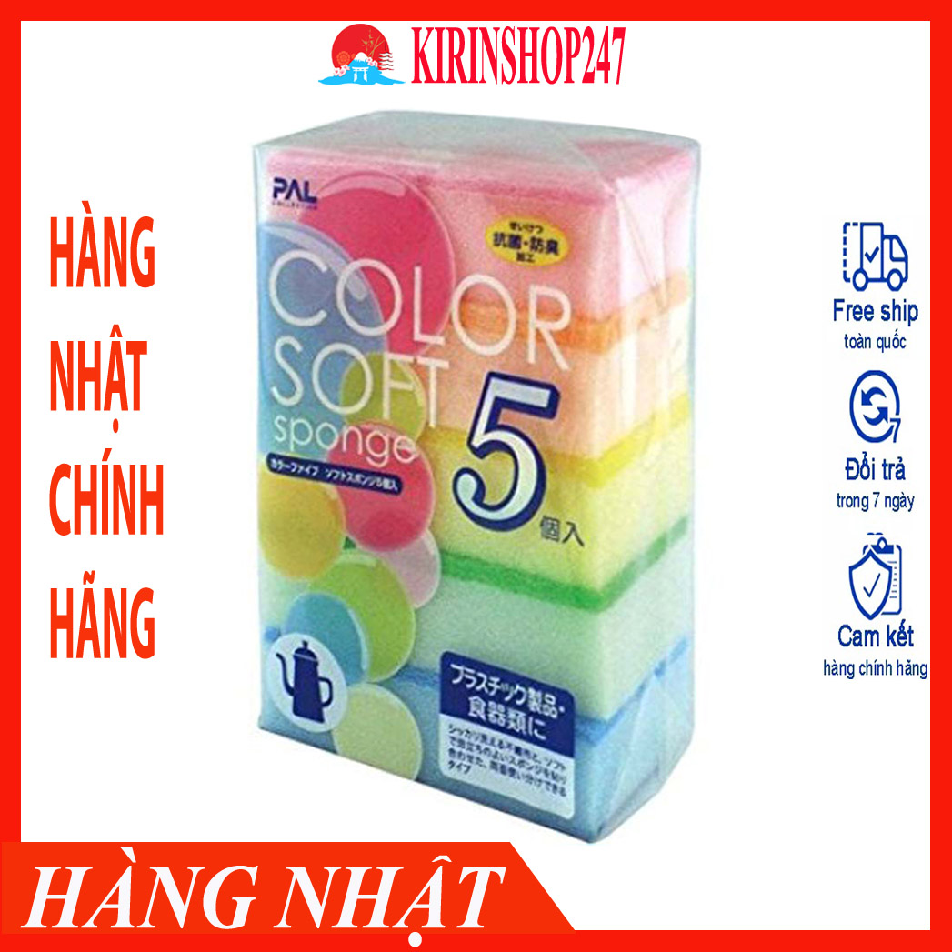 Set 5 miếng xốp rửa chén, bát có 1 mặt ráp Hàng Nhật