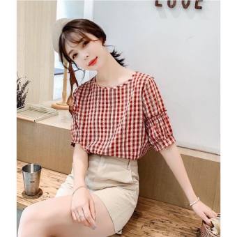 Áo kiểu nữ caro dáng suông đẹp kèm hình vải chụp thật