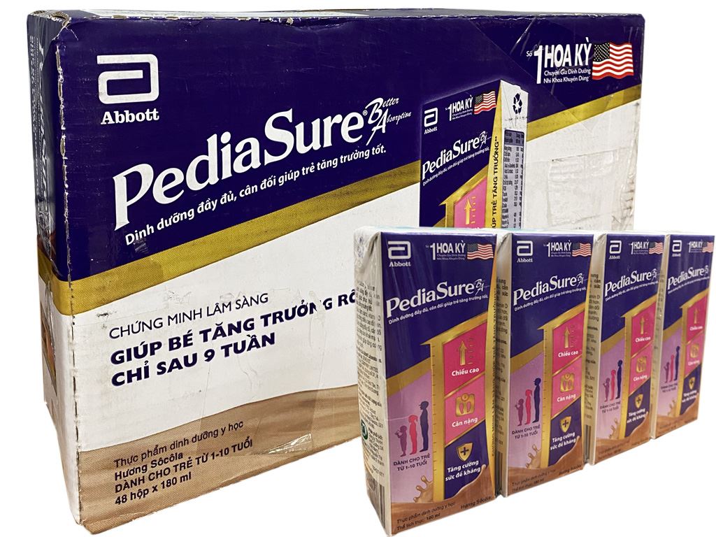 Thùng 48 hộp sữa nước pediasure socola 180ml cho bé từ 1-10 tuổi hsd 8/2022