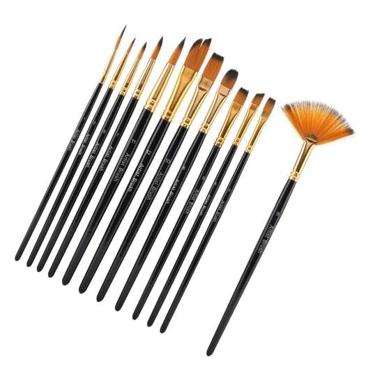 Bộ 12 Cây Cọ Vẽ Màu Nước Brush Kit, Sơn Dầu - Tóc Nylon Tổng Hợp Chất Lượng Cao, Cảm Giác Vẽ Mượt Mà