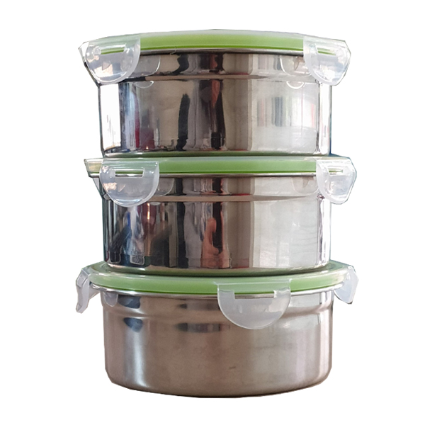 Bộ 3 bát inox 304 đựng canh, thực phẩm ngăn lạnh có nắp đậy chống tràn