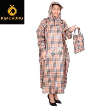 Áo mưa không xẻ tà áo mưa vải dù cao cấp (Họa tiết Bông Bi Sọc Caro)