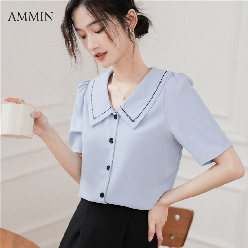 Ammin áo cánh thanh lịch tay ngắn ve áo thêu cổ điển mới mùa hè 2022 áo cardigan có nút thiết kế thêu tay ngắn cho nữ phong cách hàn quốc áo cardigan có nút đi lại áo voan áo phong cách instagram cho nữ