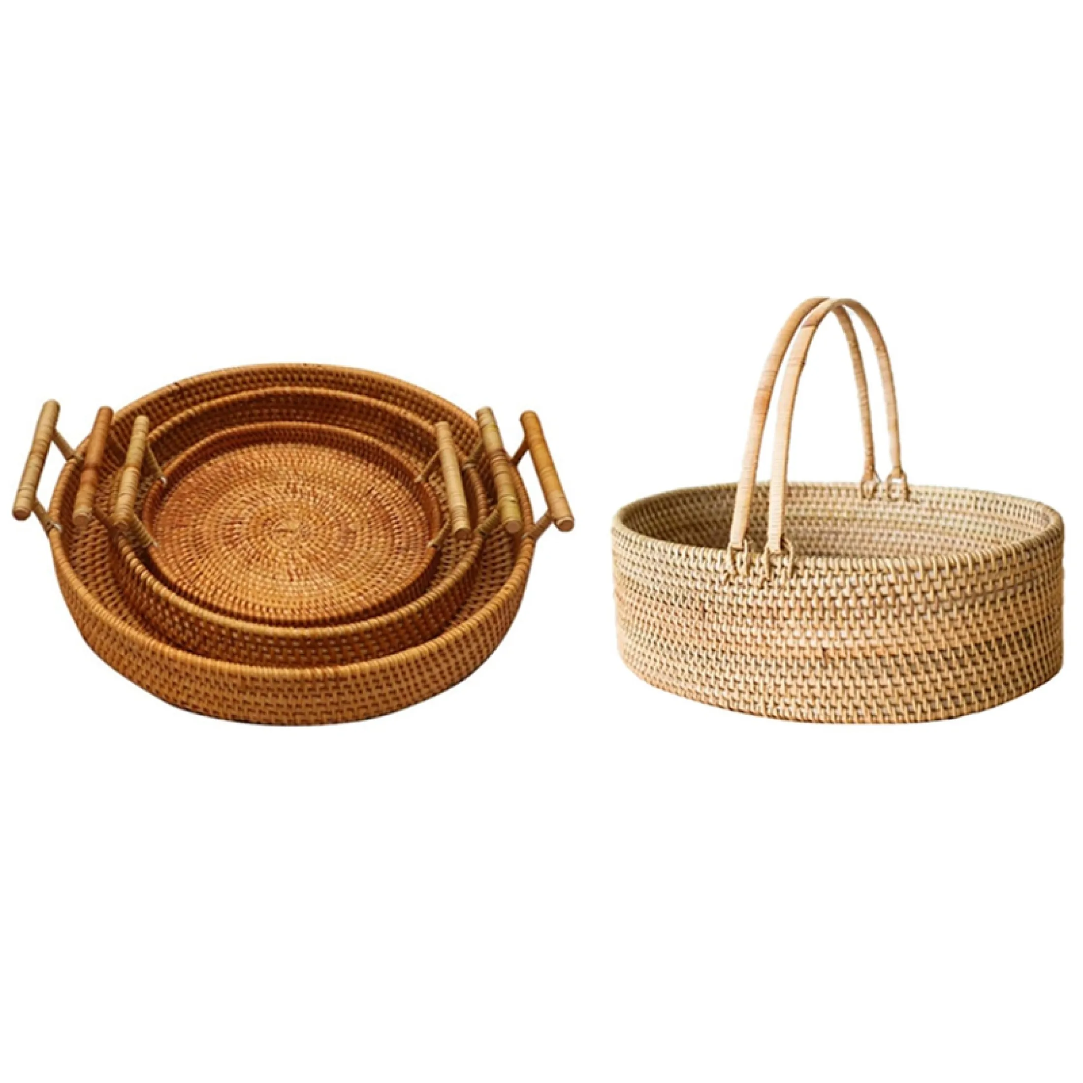 3pc Rattan Picnic Basket Storage Basket 1x Woven Rattan Basket Snack Basket Living Room Bedroom Desktop Storage Basket Lazada Ph